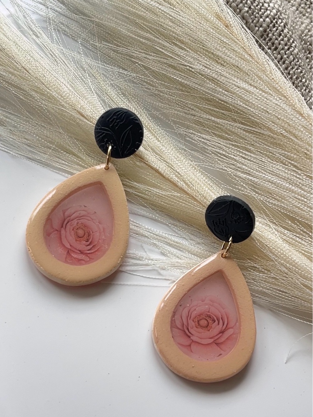 Handcrafted Pink Rose Teardrop Earrings - Women Jewelry